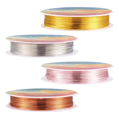 4 rollos de alambre de cobre para joyería, alambre de Metal redondo de colores mezclados de 0,3 ~ 1mm para pulsera de cuentas, collar, joyería artesanal, accesorios