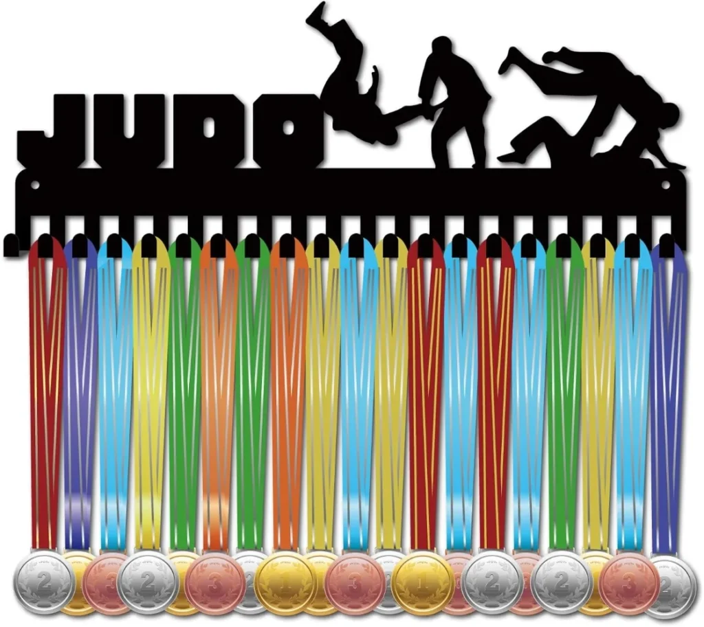 Soporte para medallas de Judo, colgador de exhibición, estante para medallas de Karate, soporte para medallas de hierro negro, marco de estante, colgante montado en la pared de más de 60 medallas