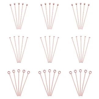 300 Uds. Alfileres de cabeza plana de latón de Color oro rosa, alfileres de cabeza de ojo, alfileres de cabeza de bola para hacer joyería DIY, suministros de accesorios 29mm 30mm