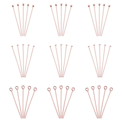 300 Uds. Alfileres de cabeza plana de latón de Color oro rosa, alfileres de cabeza de ojo, alfileres de cabeza de bola para hacer joyería DIY, suministros de accesorios 29mm 30mm