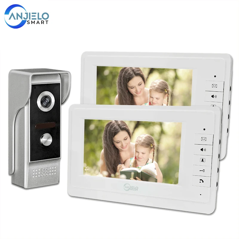 AnjieloSmart-sistema de intercomunicación para el hogar, videoportero con cable a Color, Monitor interior, 700TVL, cámara exterior, visión nocturna IR, 7 ''tft