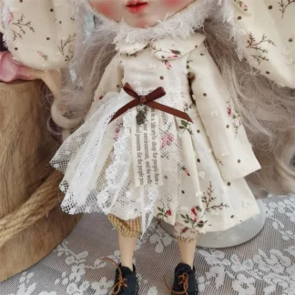 Falda de muñeca hecha a mano con orejas grandes, sombrero de conejo, conjunto de vestido con estampado Floral para Ob22 Ob24