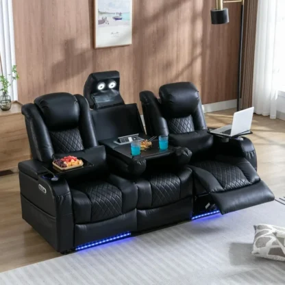Sofás reclinables, luces de lectura táctiles, almohada lumbar, mesa con bandeja, consola central desplegable, sofás reclinables para cine