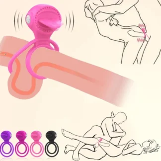 Anillo de silicona para pene con lengua fuerte, vibrador para retrasar la eyaculación, Juguetes sexuales para hombres, anillo para pene para erección, estimulación del clítoris