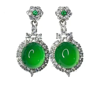 Pendientes de cara de huevo de ágata verde Natural