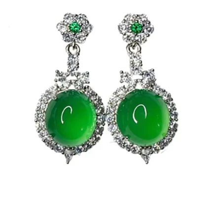 Pendientes de cara de huevo de ágata verde Natural