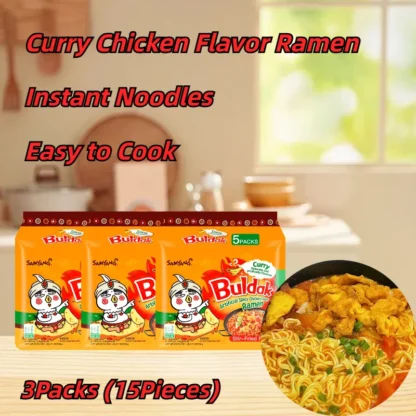 Fideos de Buldak coreanos, pollo picante salteado, sabor a Ramen y Curry, 4,94 oz * 5 piezas * 3 paquetes, fideos instantáneos, 3 paquetes de 15 piezas