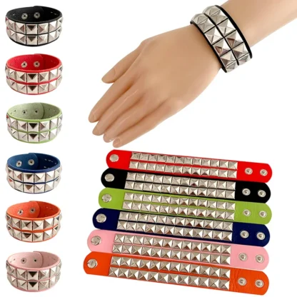 Pulsera de cuero sintético para hombre y mujer, brazalete con cadenas de remaches, varios niveles, estilo gótico, Punk, Rock, novedad de 2023