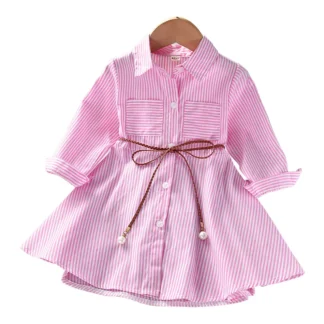 Vestido camisero a rayas para niñas, ropa informal a la moda para la nueva temporada, primavera y otoño