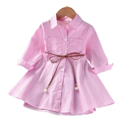Vestido camisero a rayas para niñas, ropa informal a la moda para la nueva temporada, primavera y otoño