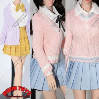 Chaqueta de uniforme escolar Gril a escala 1/6, suéter suelto con cuello en V, abrigo de punto JK exterior, modelo para figura de acción de 12 pulgadas