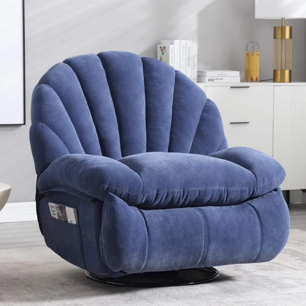 Silla reclinable con almacenamiento, cómoda tela suave, forma de concha, giratoria 360, manual BiTall, sofá individual reclinable