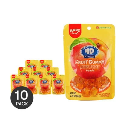 Amos-Gelatina de fruta 4D, caramelo gomoso, ráfaga jugosa, melocotón amarillo, libre de glúteos, 2,29 oz x 10 paquetes, 10 paquetes