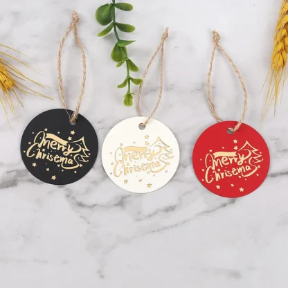 100 Uds. Etiquetas bronceadas de Feliz Navidad, etiquetas colgantes de regalo, etiquetas redondas de papel, decoraciones para árbol de Navidad, manualidades DIY, etiquetas para ropa
