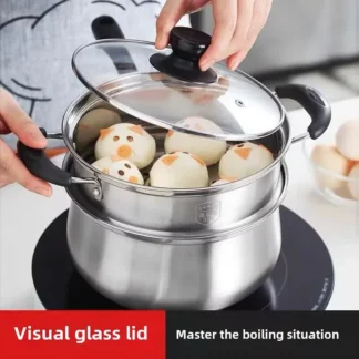 304 Olla extra gruesa para estofado de leche, olla de estudiante de vapor de dos capas, olla de fideos instantáneos, vaporizador