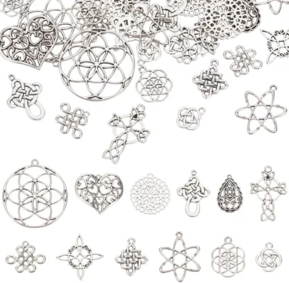 48 Uds. Colgantes tradicionales irlandeses de 12 estilos, cuentas cruzadas con nudo de aleación tibetana, dijes para pulsera DIY, kit de fabricación de joyas