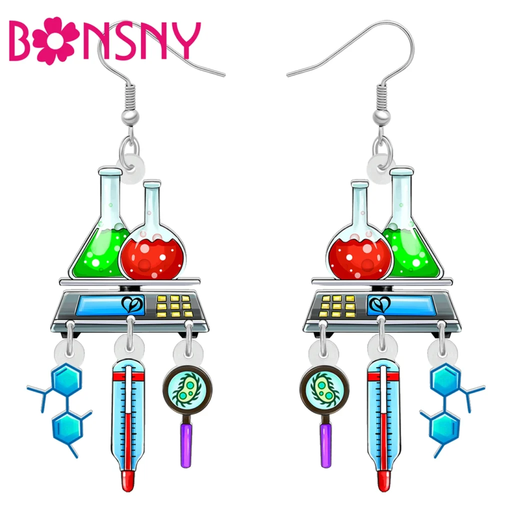 BONSNY-Conjuntos de experimentos químicos acrílicos, Pendientes colgantes de gota, encanto de regreso a la escuela, regalos de joyería para profesores, niñas y adolescentes
