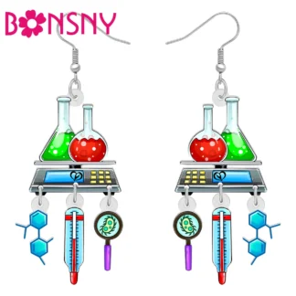 BONSNY-Conjuntos de experimentos químicos acrílicos, Pendientes colgantes de gota, encanto de regreso a la escuela, regalos de joyería para profesores, niñas y adolescentes