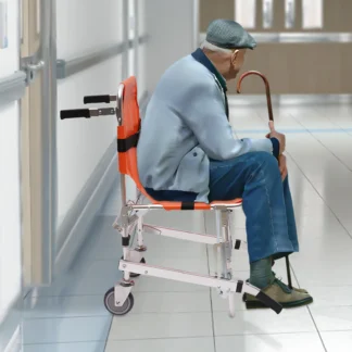 Bymaocar Silla plegable de dos ruedas para escaleras sin frenos, silla portátil de aluminio naranja para el cuidado de personas mayores y pacientes con asas