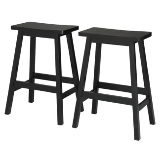 Juego de 2 taburetes de bar con asiento de madera de pino negro: diseño elegante y duradero