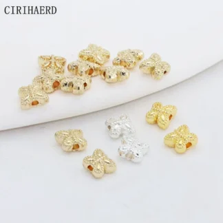 Cuentas separadoras espaciadoras de latón chapado en oro de 14K para hacer pulseras, abalorios de mariposa para materiales de joyería hechos a mano DIY, venta al por mayor
