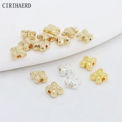 Cuentas separadoras espaciadoras de latón chapado en oro de 14K para hacer pulseras, abalorios de mariposa para materiales de joyería hechos a mano DIY, venta al por mayor