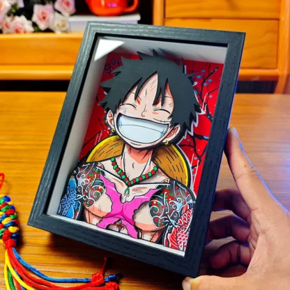 Retrato familiar de una pieza, pintura tridimensional Manual, modelo hecho a mano de Luffy, pintura colgante decorativa 3d, adornos de mesa