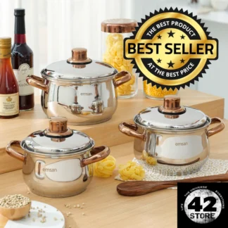 Juego de utensilios de cocina con Base de inducción, 6 piezas de acero de titanio Emsan Azure oro rosa de alta calidad