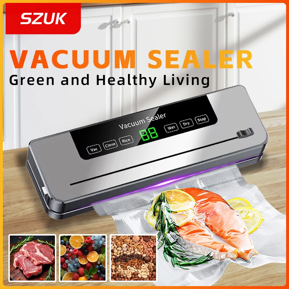 Máquina selladora al vacío eléctrica para envasado de alimentos secos y húmedos, bolsas de sellado al vacío, máquina de envasado al vacío para almacenamiento de alimentos para cocina