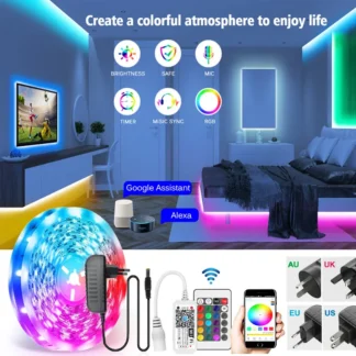 Tira de luces LED RGB de 15M, cinta de luz Led SMD 5050 2835, 5M, 10M, CC de 12V, cinta Flexible de lámpara LED impermeable + controlador WiFi IR + adaptador EU
