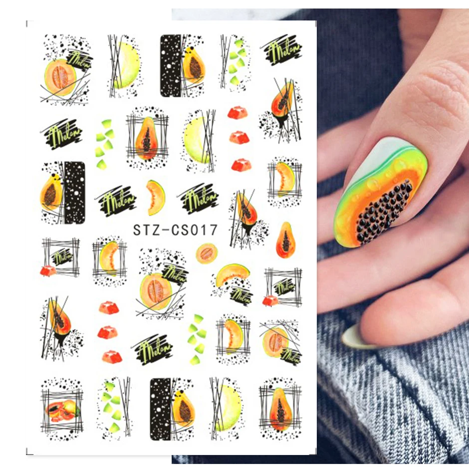 Pegatinas de frutas para manicura, calcomanías de verano para esmalte de Gel, GLSTZCS012-031 deslizantes de uñas, aguacate, Pawpaw