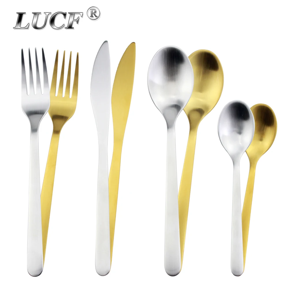 Juego de cubiertos occidentales en forma de hada de estilo minimalista moderno, vajilla de acero inoxidable pulido mate 4 en 1 para lavavajillas de cocina