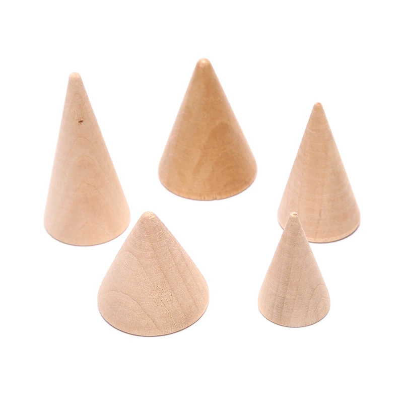 Soporte de anillo de cono de dedo de madera Natural Vintage sin pintar, soporte de exhibición de joyería, organizador, estante de almacenamiento, 1 ud.