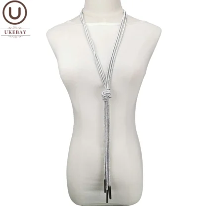 UKEBAY, nuevo collar largo con borlas, collares con colgante para mujer, Color dorado, cadena de suéter de Color plateado, joyería de lujo de diseñador hecha a mano