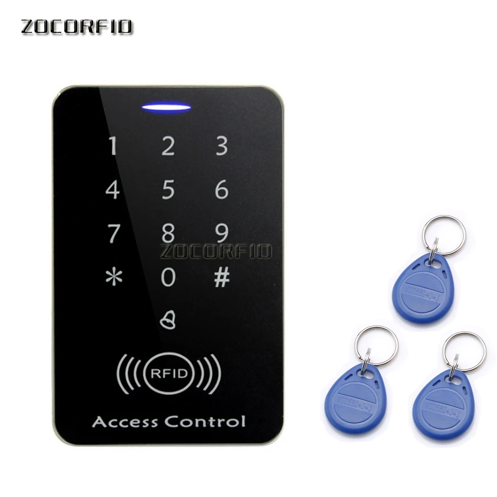 Teclado táctil con 10 Uds. Llaveros EM teclado de Control de acceso RFID lector de tarjetas de panel digital para sistema de cerradura de puerta