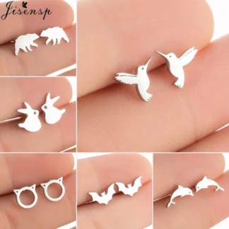 Lindo Animal Pendientes de colibrí para mujeres Mini conejo gato ballena bate Stud pendiente de las niñas de Navidad venta al por mayor de joyería Pendientes de botón Pendientes