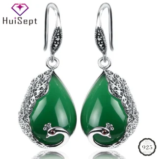 HuiSept-pendientes de plata de ley 925 con forma de pavo real para mujer, aretes colgantes, Esmeralda, piedras preciosas, adornos de joyería para boda, venta al por mayor