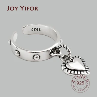 Anillo ajustable con borla de corazón geométrico para mujer, Plata de Ley 925 auténtica, joyería fina minimalista, regalo de fiesta