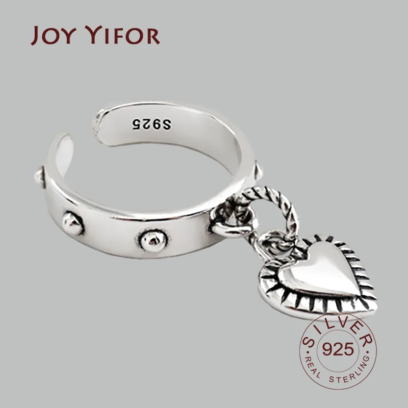 Anillo ajustable con borla de corazón geométrico para mujer, Plata de Ley 925 auténtica, joyería fina minimalista, regalo de fiesta