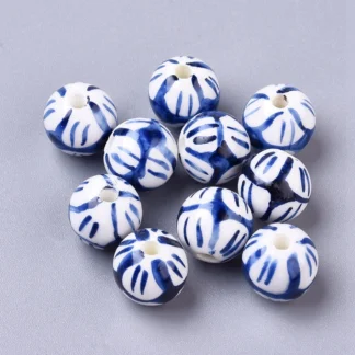 Cuentas de porcelana hechas a mano para fabricación de joyas, cuentas espaciadoras sueltas redondas azules y blancas para pulsera de estilo chino, 10 piezas, 12mm