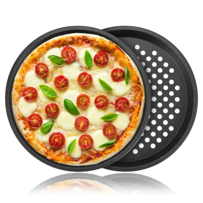 T35C 2 uds bandeja para verduras y Pizza, acero al carbono, antiadherente, bandeja para Pizza con agujeros, 12 pulgadas