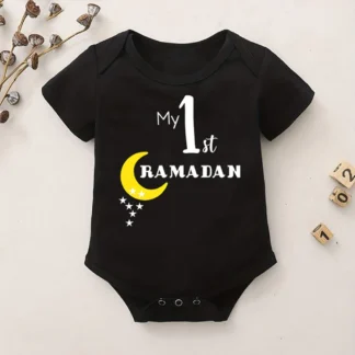 Mameluco para bebé My 1st Ramadán, mono de manga corta con estampado de estrellas y Luna, mono para recién nacido del 1er Ramadán, ropa infantil para Festival musulmán