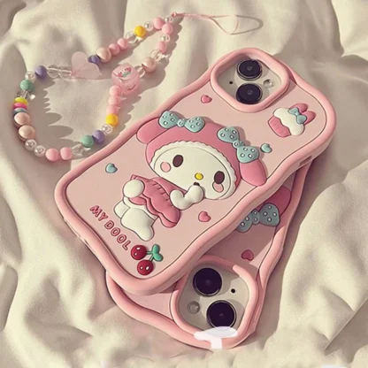 Sanrios Hellokitty-funda con correa para la muñeca, carcasa trasera de silicona con dibujos animados en 3D, para Iphone 14, 13, 12 Pro Max