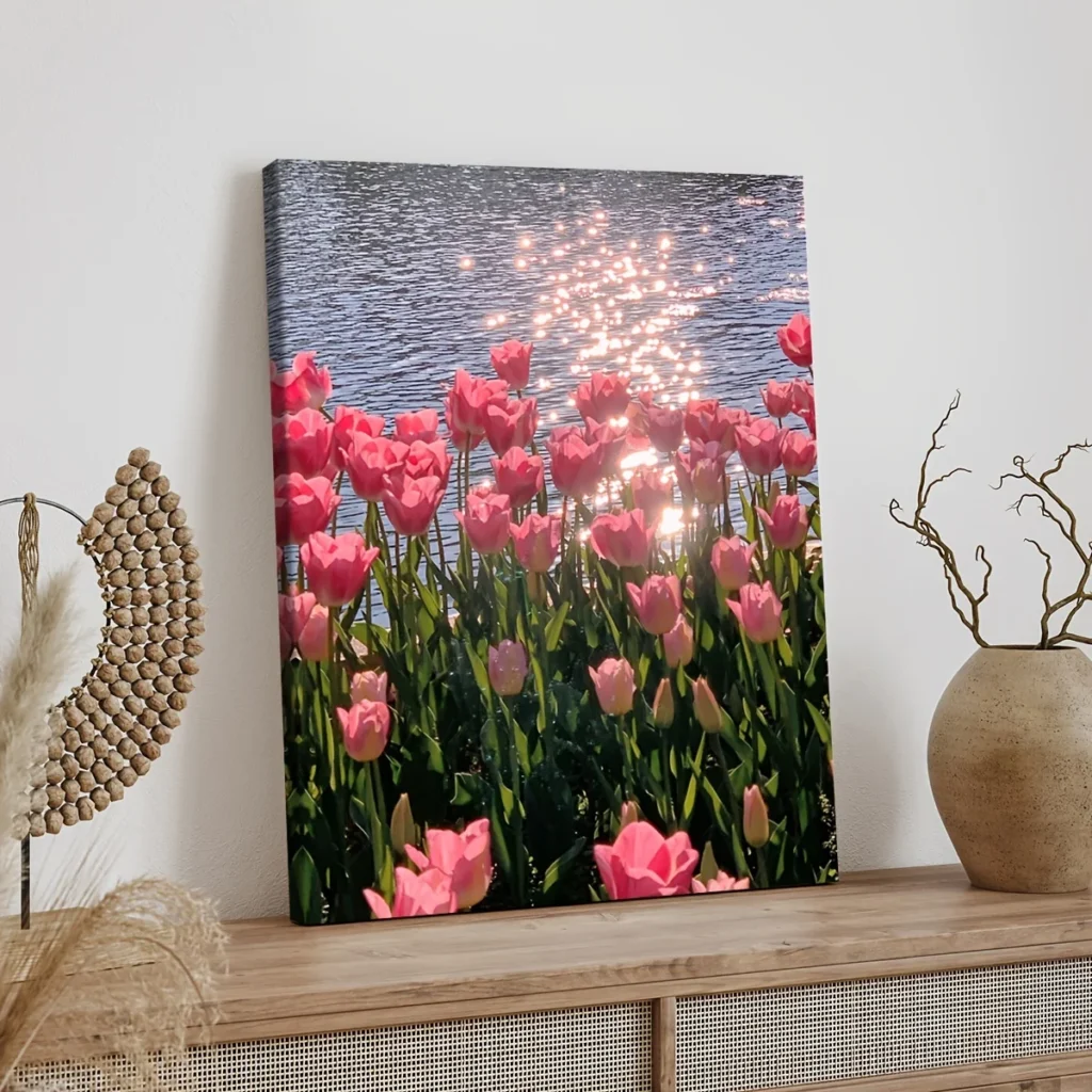Póster de lienzo enmarcado, artista de flores rosas, decoración de pared del hogar, adecuado para sala de estar, dormitorio, oficina, restaurante, Bar, baño