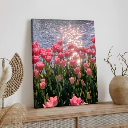 Póster de lienzo enmarcado, artista de flores rosas, decoración de pared del hogar, adecuado para sala de estar, dormitorio, oficina, restaurante, Bar, baño