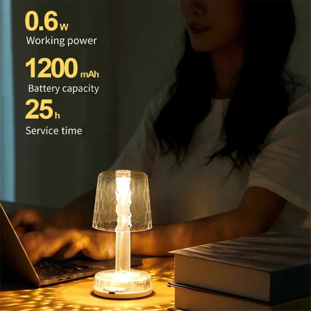 ABLQ Lámpara de mesa de cristal LED Luces de noche de proyección USB 3 tipos de iluminación Lámpara de noche Lámpara de noche recargable