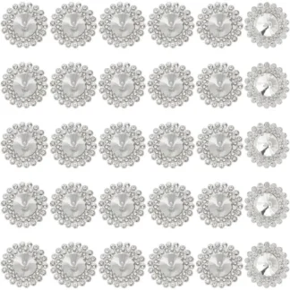 30 Uds. Botones redondos de plata de 1 pulgada con diamantes de imitación, adornos brillantes, botones de vidrio, kit de fabricación de vástago de diamantes de imitación de aleación de 1 agujero