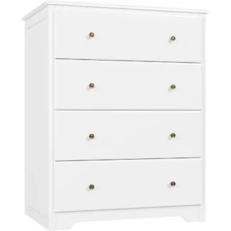 Cómoda blanca, cómoda con 4 cajones, cómoda alta moderna, cómoda con cajones de madera, armario de almacenamiento, pasillo, entrada