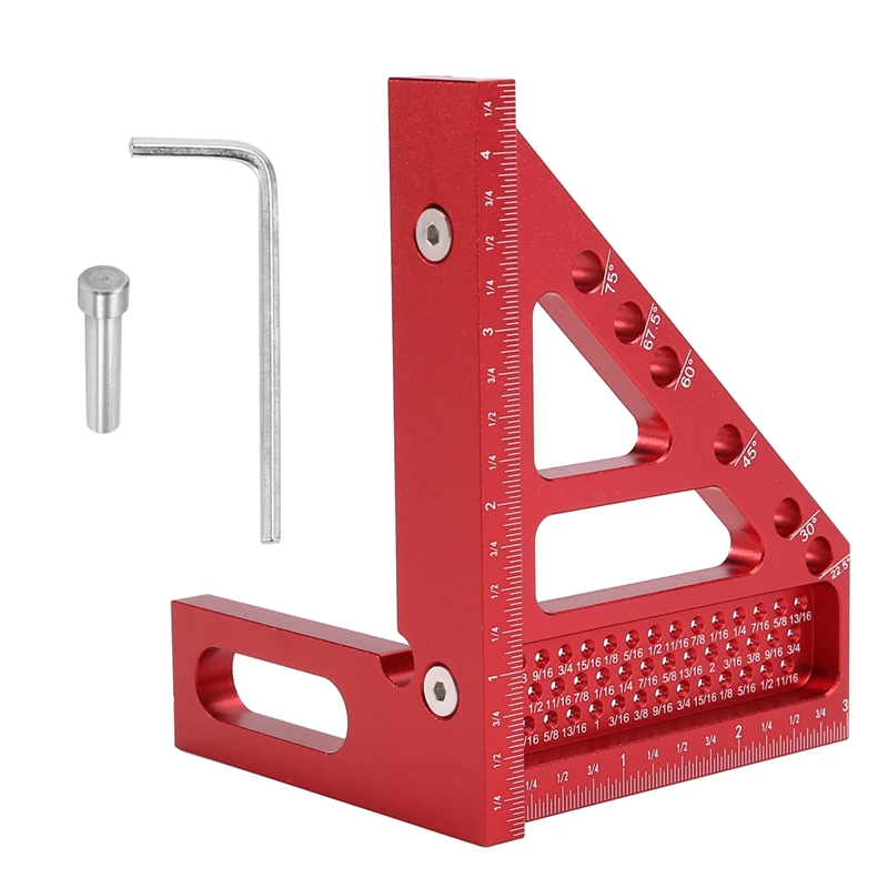 Herramienta de medición, transportador cuadrado para carpintería, aleación de aluminio, cuadrado para carpintería con pasadores, trazador de pescador