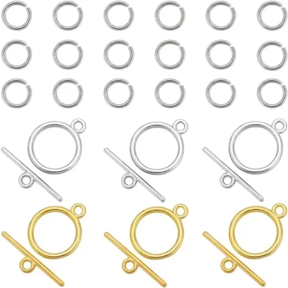 1 caja de 60 juegos de cierres OT, cierre de palanca dorado, 200 Uds., anillos de salto abiertos de acero inoxidable, kit de fabricación de Metal redondo de aleación de plata tibetana